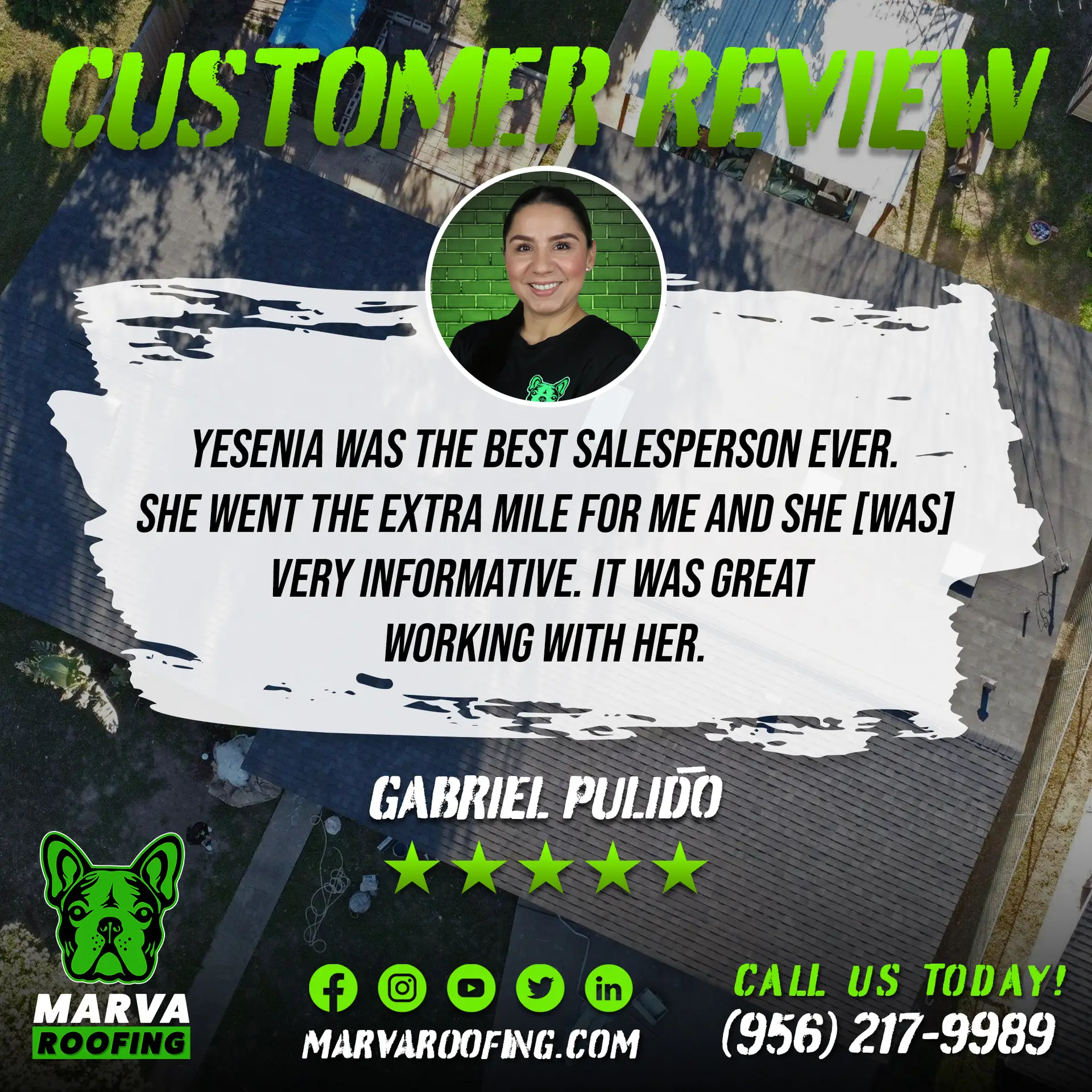 Customer review from Gabriel Pulido for Marva Roofing